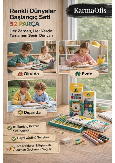 Renkli Dünyalar Başlangıç Seti 52 Parça Boya Kalemi, Sulu Boya, Pastel Seti