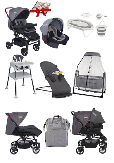 Tommy Baby 12 Parça Çeyiz Seti Bebek Arabası - Puset - Beşik - Ana Kucağı - Mama Sandalyesi - Küvet Takımı - Bebek Bakım Çantası