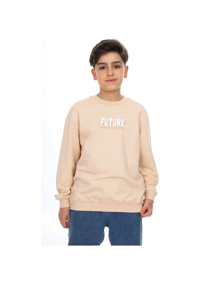 Toontoy Kids Toontoy Erkek Çocuk Baskılı Sweatshirt Bej
