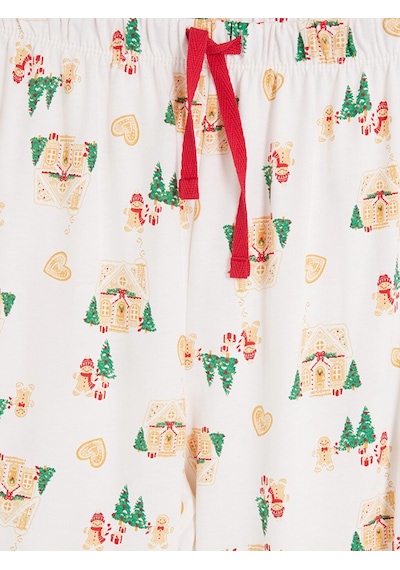 LC Waikiki Lcw Dream Ekru Yılbaşı Temalı Kadın Pijama Takımı Ekru Baskılı