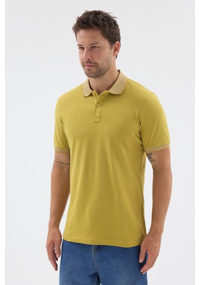 Sarı Polo Yaka Pike Kısa Kol Slim Fit %100 Pamuk Tişört 1011260171 Kahverengi