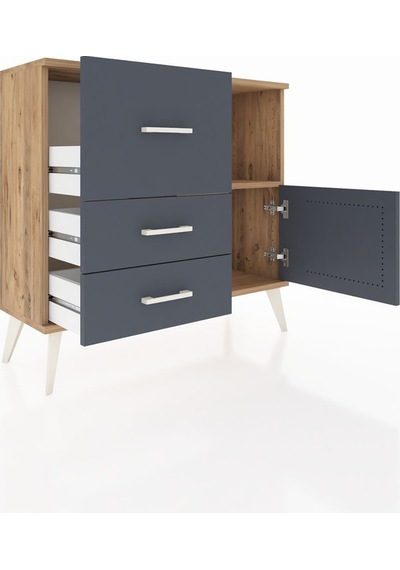 Arges Şifonyer Tek Raflı 3 Çekmeceli Tek Kapaklı 88x30x80 Çam-antrasit Antrasit Arges Şifonyer Tek Raflı 3 Çekmeceli Tek Kapaklı 88x30x80 Çam-antrasit Antrasit