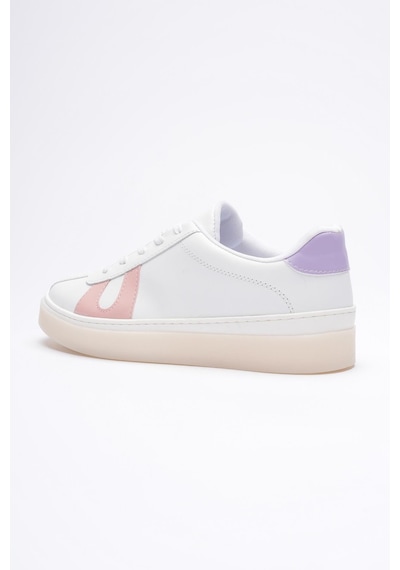 Mubiano Kadın Hakiki Deri Beyaz Pudra Lila Spor Ayakkabı Sneakers Casper Beyaz