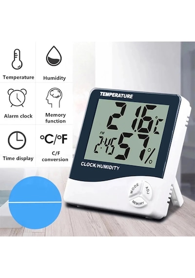 Termometre Dijital Sıcaklık Ve Nem Ölçer Duvar Tipi Masa Tipi Lcd Ekran Saat Alarm