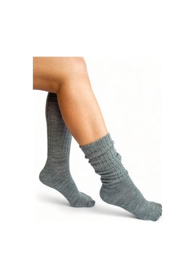 Ciho Socks 4 Çift Uzun Diz Altı Gri Kışlık Kadın Yünlü Çizme Uyku Çorabı Soft Touch gri