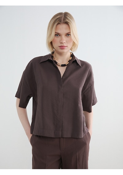 Lcw Vision Kahverengi Modal Karışımlı Crop Kadın Gömlek
