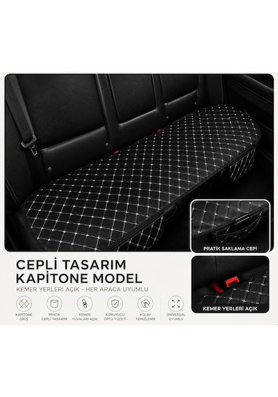 Kustulli 3'lü Pilot Kapitone Terletmeyen Oto Koltuk Minder Cepli Model Gri Ön Arka Koltuk Minderi