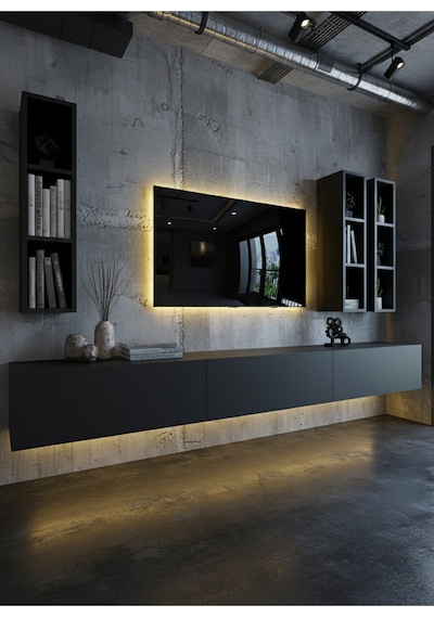 Resital Ledli Duvara Monte Tv Sehpası - Antrasit - W6006-4 Antrasit