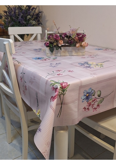 Elyaflı Pvc Muşamba - Desenli Silinebilir Masa Örtüsü Gri Fnt1240 Pembe
