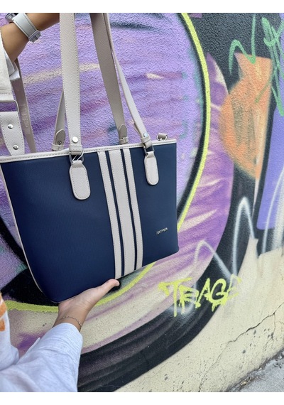 Just Polo Kadın Yeni Sezon Büyük Boy 3 Bölmeli Lüks El Ve Omuz Çantası Shoulder Bag Lacivert - Taş