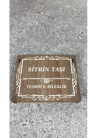 Sitrin Taşı Tesbih Ve Doğal Taş Bileklik Seti Özel Ahşap Hediye Kutulu Açık Sarı