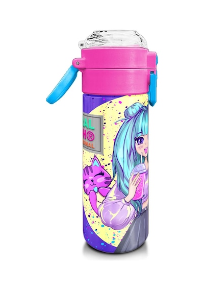 Coral High Kids Mor Pembe Anime Kız Desenli Pipetli Ve Direkt İçim Çelik Termos 500 Ml 31942 Mor