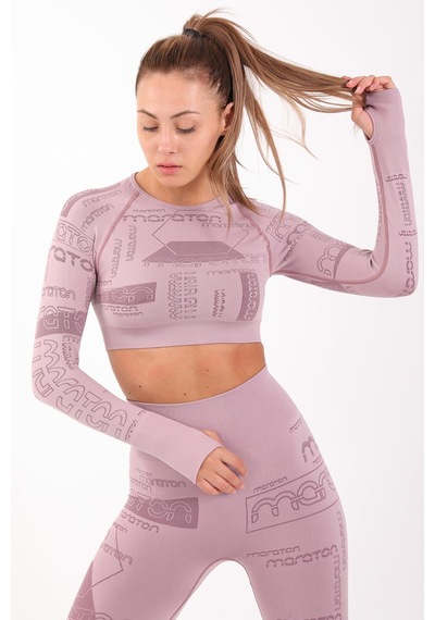 Maraton Active Slimfit Kadın Bisiklet Yaka Uzun Kol Koşu Lila Crop Top 816025 Lila