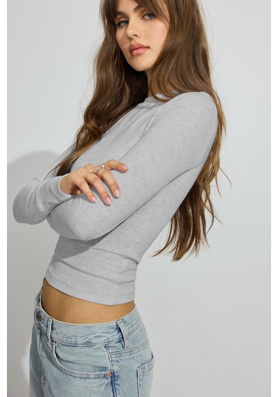 Madmext Gri Bisiklet Yaka Slim Fit Kadın Body Mg2564 Gri
