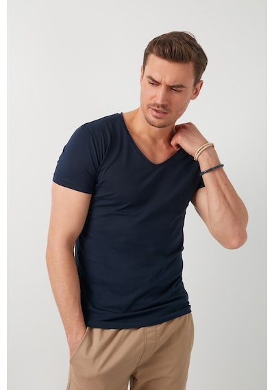Buratti Pamuklu Slim Fit V Yaka Basic Erkek T Shirt 5412001 Lacivert