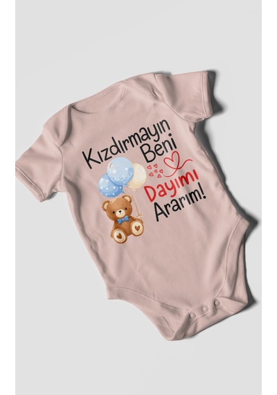 Morivokids Kızdırmayın Beni, Dayımı Ararım Kısa Kollu Bebek Body %100 Pamuk Pastel Pembe
