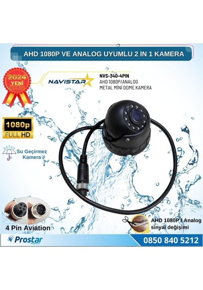 Ahd 1080p Ve Analog Cvbs Pal Dönüştürülebilir Gece Görüşlü 4 Pin Mini Metal Dome Araç Kamerası