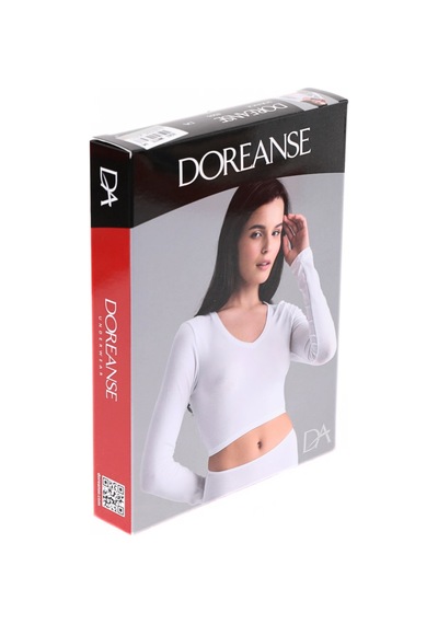 Doreanse Kadın Basic V Yaka Uzun Kol Crop T Shirt 8503-Beyaz