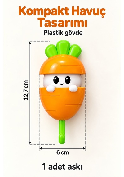 Havuç Tasarımlı Otomatik Açılan Yapışkanlı Sürprizli Askı Turuncu