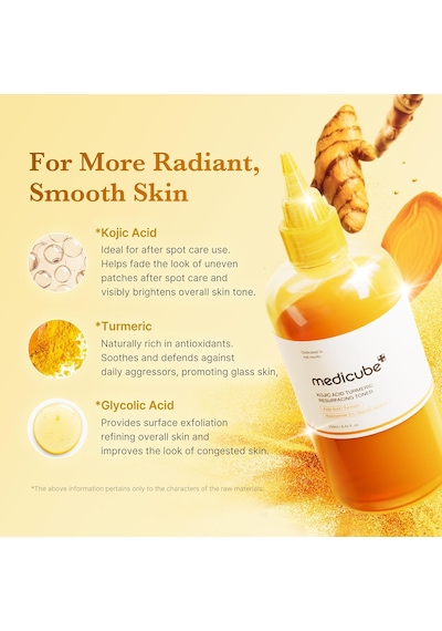 Medıcube Kojic Acid Turmeric Smoothing Toner 250 Ml Kojik Asit Zerdeçal Niasinamid Glikolik Asit Tonik Kbeautyflashsale