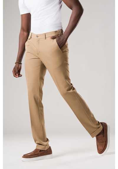 Ecer Slimfit Beli Yarım Lastikli Likralı Duble Paça Yazlık Kumaş Pantolon Devetüyü