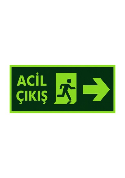 Fosforlu Acil Çıkış Sağ Yön Levhası 12x25 Cm Fosforlu Fotolümen Pvc İkaz Tabelası