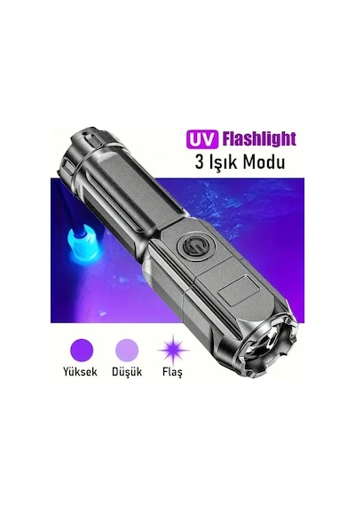 Valkyrie 395nm Uv Mor Işık Şarjlı El Feneri 1200mah Batarya, Type-c Şarj, Hafif Ve Güçlü Tasarım Siyah