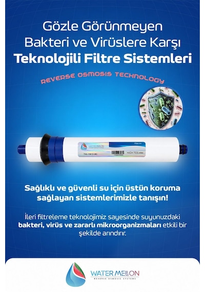 WaterMelon Kapalı Kasa 12 Inç Inline Su Arıtma Cihazı Filtresi 5 Aşamalı NSF'Lİ Vontron Membranlı Set