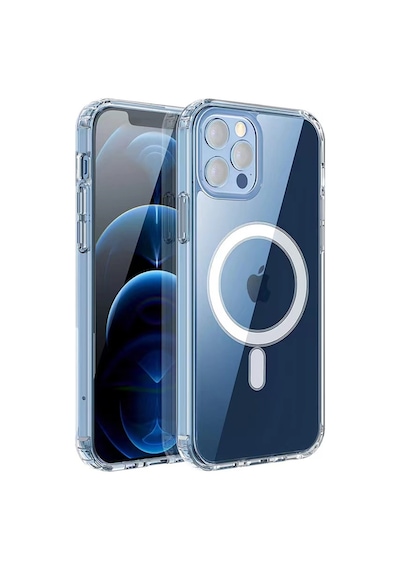 Apple Uyumlu iPhone 12 Pro Max Kılıf M-safe Şarj Özellikli Şeffaf Sert Pc Zore Embos Kapak Renksiz