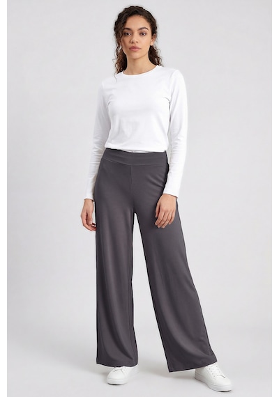 Tommylife Koyu Gri Comfort Fit Geniş Paça Korsajlı Palazzo Kadın Pantolon - 94681