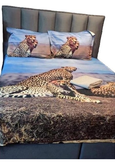 Türkiz Çift Kişilik Pamuk Saten Nevresim Takımı Leopar Çok Renkli