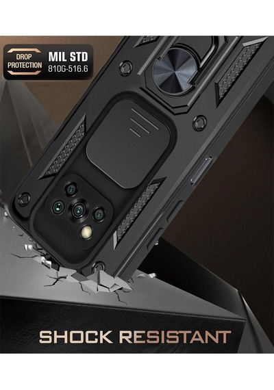 Constraın Xiaomi Poco X3 Nfc / X3 Pro İle Uyumlu Kaze Tora Kamera Korumalı Sürgülü Yüzüklü Armor Military Tank K Diğer