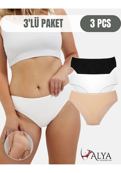 Alya Underwear Kadın Pamuklu Bato Kesim Külot - 3 Adet Beyaz - 3'lü Paket Çok Renkli T01