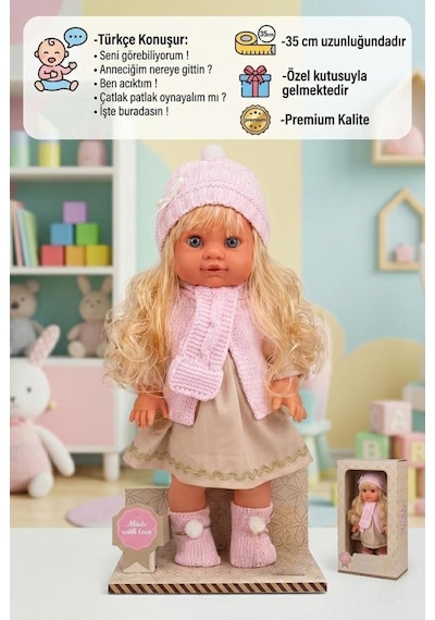 Lucia Girl Konuşan 35 Cm - Etkileşimli Kolları Bacakları Ve Kafası Et Kutulu Atkılı Oyuncak Bebek 36269937