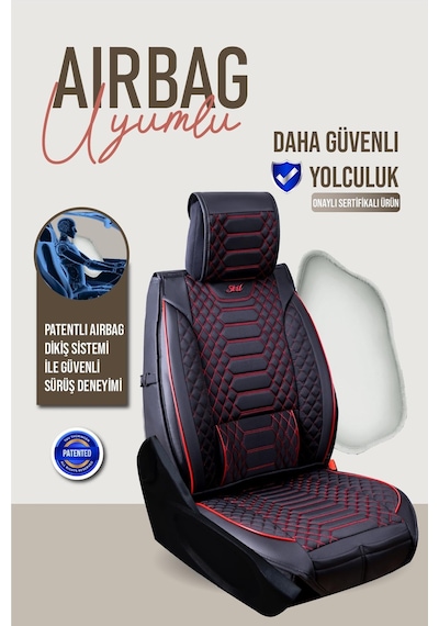 Renault Megane 4 Hatchback 2016-2020 Uyumlu Lüx Deri Oto Koltuk Kılıfı Ön Arka Takım Crystal Siyah Kırmızı
