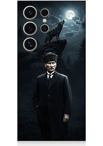 Samsung Galaxy S24 Ultra Uyumlu Kurt Ve Mustafa Kemal Atatürk Desenli Silikon Kılıf Çok Renkli