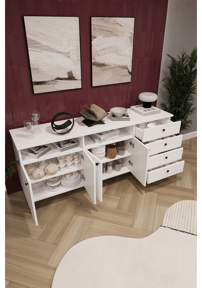 Asra Trend Lüks Konsol Tv Ünitesi %100 Mdf Salon Ve Yemek Odası Ünitesi Knsl06 Beyaz