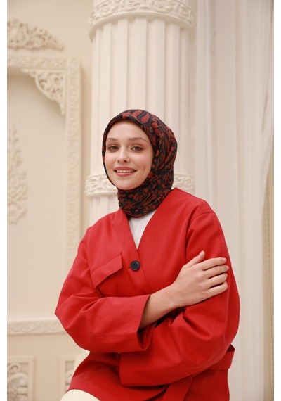 Silk Home Organik Eşarp 79015-02 Siyah, Çilek Kırmızısı, Turuncu, Çelik Mavi