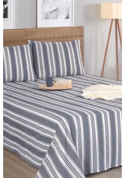 Sport Çizgili Çarşaf + Yastık Kılıfı Seti Tek Kişilik Soft Line Antrasit Antrasit