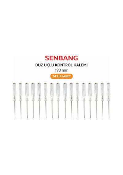 Senbang Düz Uçlu Kontrol Kalemi 190 Mm Elektrik Test Kalemi 24 Lü Set