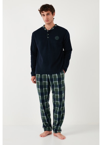 Buratti Ekose Regular Fit Bisiklet Yaka Kışlık Polar Erkek Pijama Takımı 609610013W4 Lacivert