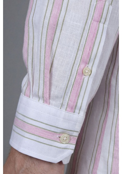 Bisse Pembe Regular Fit Pamuk Keten Uzun Paşa Yaka Gömlek Bsgmktn25329 D29
