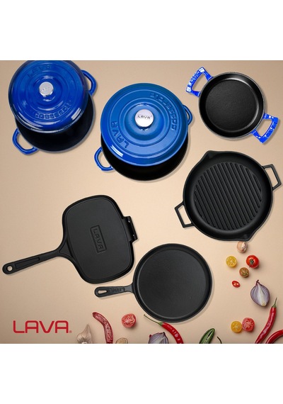 Lava Döküm 6x Trendy Serisi 9 Parça Tencere & Tava Seti Mavi Kırmızı