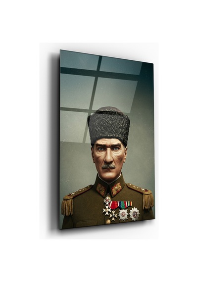 Atatürk Portre Cam Tablo Askeri Üniformalı Mustafa Kemal Atatürk Ev Ve Ofis Dekoru