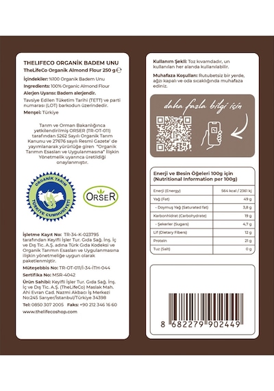 The LifeCo Organik Glutensiz Badem Unu 250 G