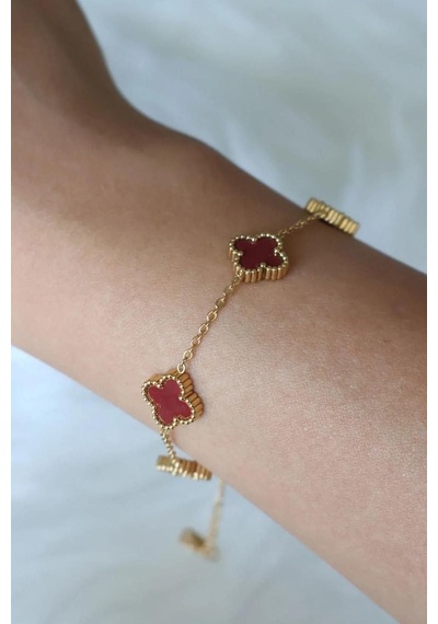 Gold Bordo Doğal Taşlı Premium Çelik Bileklik 91413203