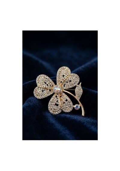 Gold Renk Zirkon Taşlı Yonca Model Broş Tj-br498 Evimdeyokyok