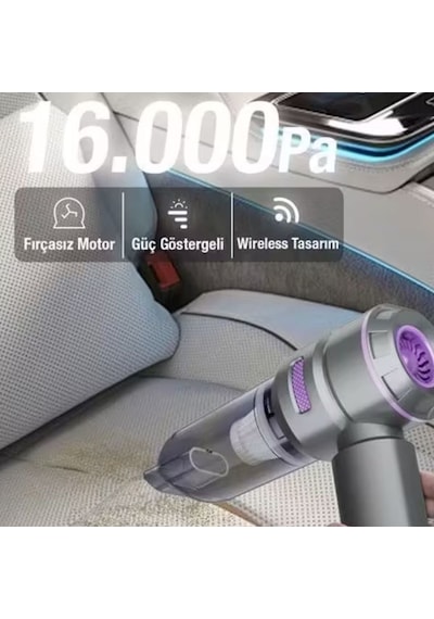 Lunaev 9 Farklı Uçlu Kablosuz Şarjlı Araç İçi Süpürge Wireless Destekli, Güçlü Emiş, Taşınabilir P
