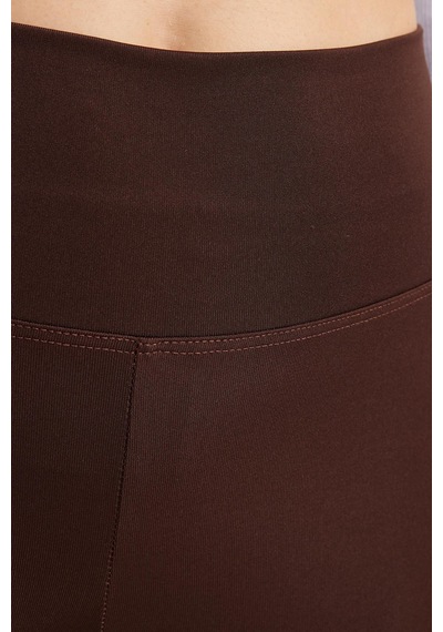 Tudors Kadın Slim Fit Dar Kesim Scuba Kumaş Beli Lastikli Kahverengi Tayt-42440 Kahverengi