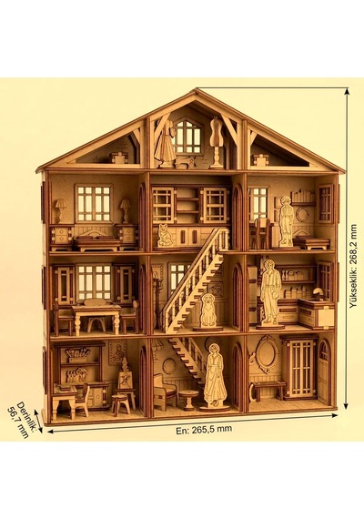 Algwooddesign Köşk Ev Ahşap Maket Seti 220 Parça Dıy 3d Puzzle Çok Odalı Bebek Evi Koleksiyoner Modeli